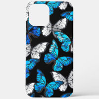Dark Seamless Pattern with Blue Butterflies Morpho