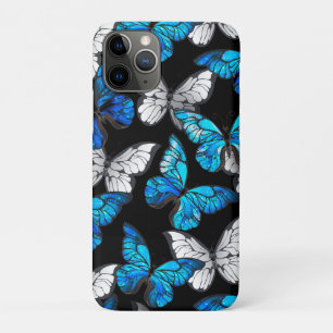 Dark Seamless Pattern with Blue Butterflies Morpho iPhone 11 Pro Case