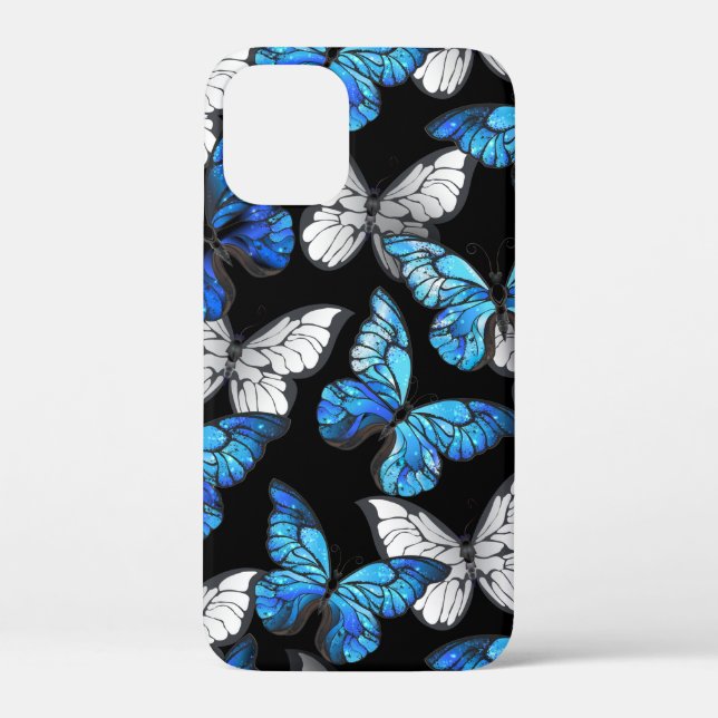 Dark Seamless Pattern with Blue Butterflies Morpho Case-Mate iPhone Case (Back)