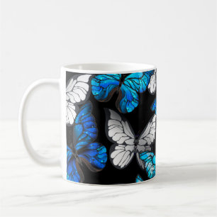Dark Seamless Pattern with Blue Butterflies Morpho Coffee Mug