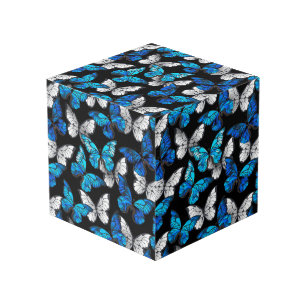 Dark Seamless Pattern with Blue Butterflies Morpho Cube