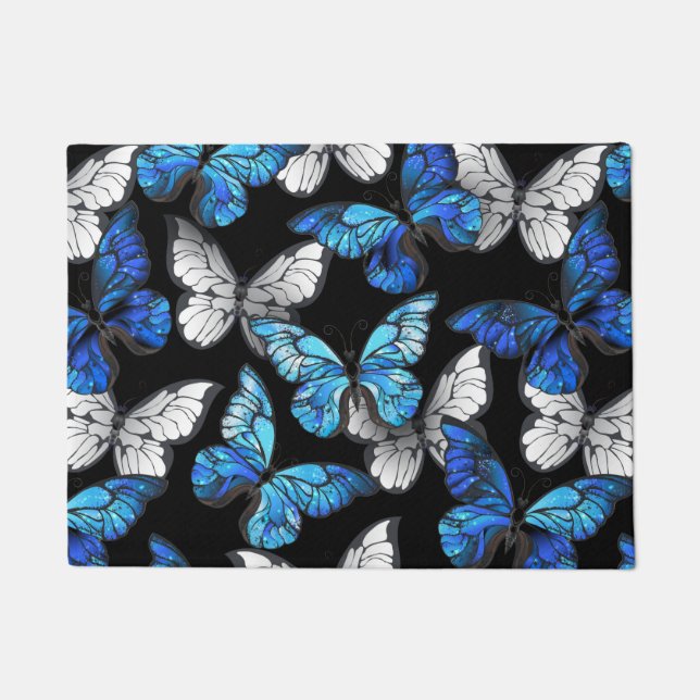 Dark Seamless Pattern with Blue Butterflies Morpho Doormat (Front)