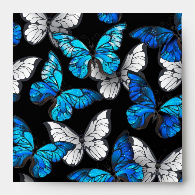 Dark Seamless Pattern with Blue Butterflies Morpho Envelope (Front)