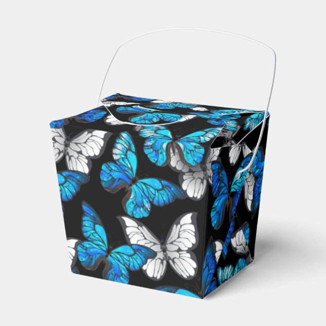 Dark Seamless Pattern with Blue Butterflies Morpho Favor Box (Front Side)