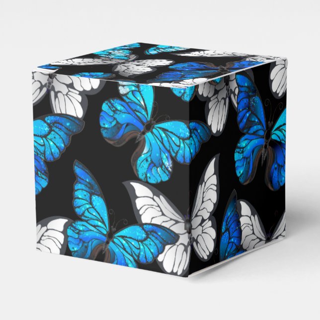 Dark Seamless Pattern with Blue Butterflies Morpho Favor Box (Front Side)