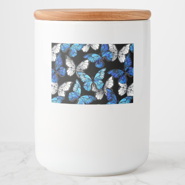 Dark Seamless Pattern with Blue Butterflies Morpho Food Label (Front)