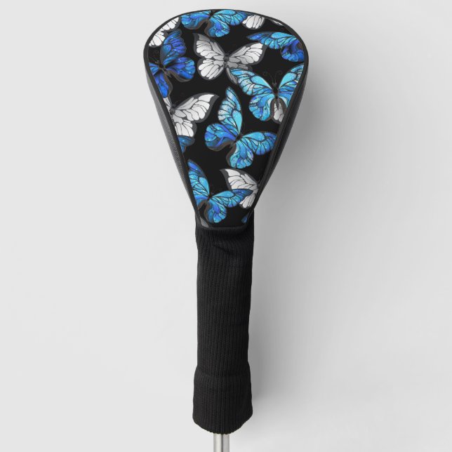 Dark Seamless Pattern with Blue Butterflies Morpho Golf Head Cover (Front)