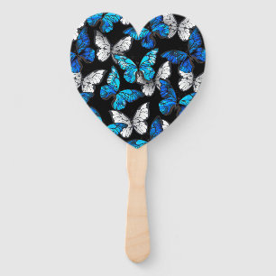Dark Seamless Pattern with Blue Butterflies Morpho Hand Fan