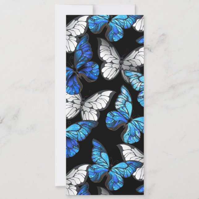 Dark Seamless Pattern with Blue Butterflies Morpho Holiday Card (Front)