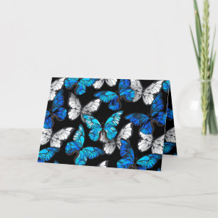 Dark Seamless Pattern with Blue Butterflies Morpho Holiday Card