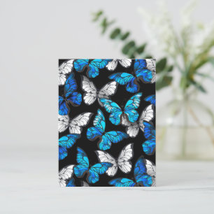 Dark Seamless Pattern with Blue Butterflies Morpho Holiday Postcard