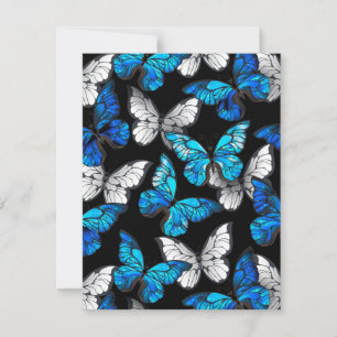 Dark Seamless Pattern with Blue Butterflies Morpho Invitation