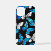 Dark Seamless Pattern with Blue Butterflies Morpho