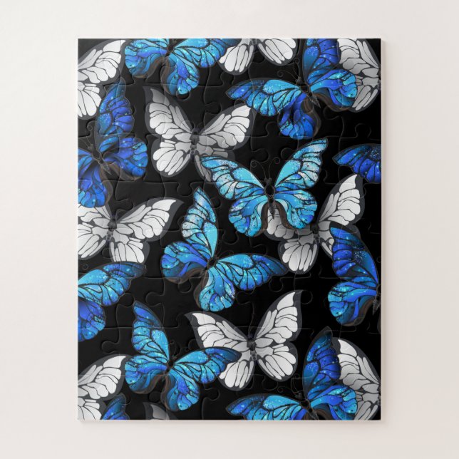 Dark Seamless Pattern with Blue Butterflies Morpho Jigsaw Puzzle (Vertical)