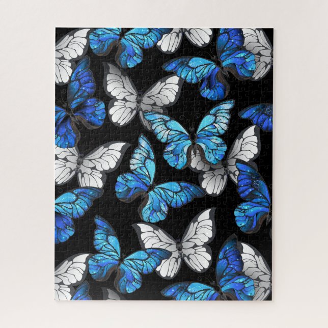 Dark Seamless Pattern with Blue Butterflies Morpho Jigsaw Puzzle (Vertical)