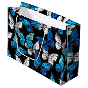 Dark Seamless Pattern with Blue Butterflies Morpho Large Gift Bag