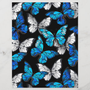 Dark Seamless Pattern with Blue Butterflies Morpho Letterhead
