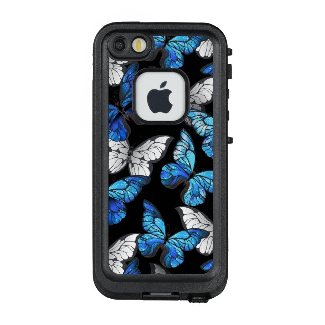 Dark Seamless Pattern with Blue Butterflies Morpho LifeProof iPhone Case (Back)