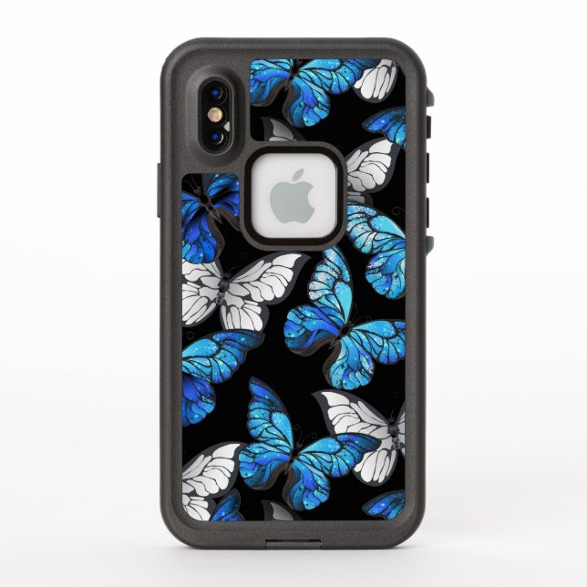 Dark Seamless Pattern with Blue Butterflies Morpho LifeProof iPhone Case (Back)