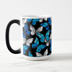 Dark Seamless Pattern with Blue Butterflies Morpho Magic Mug