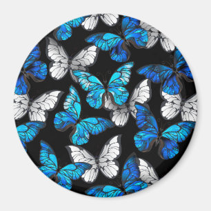 Dark Seamless Pattern with Blue Butterflies Morpho Magnet