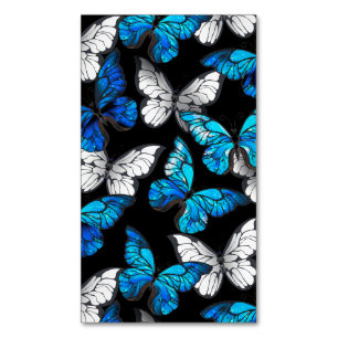 Dark Seamless Pattern with Blue Butterflies Morpho Magnetic Business Card