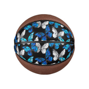 Dark Seamless Pattern with Blue Butterflies Morpho Mini Basketball