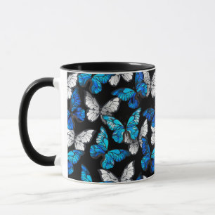 Dark Seamless Pattern with Blue Butterflies Morpho Mug