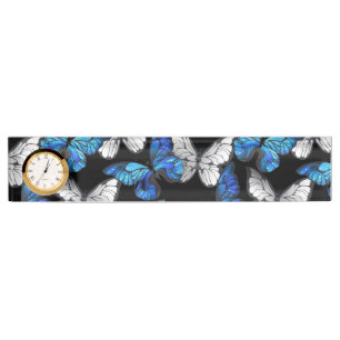 Dark Seamless Pattern with Blue Butterflies Morpho Nameplate