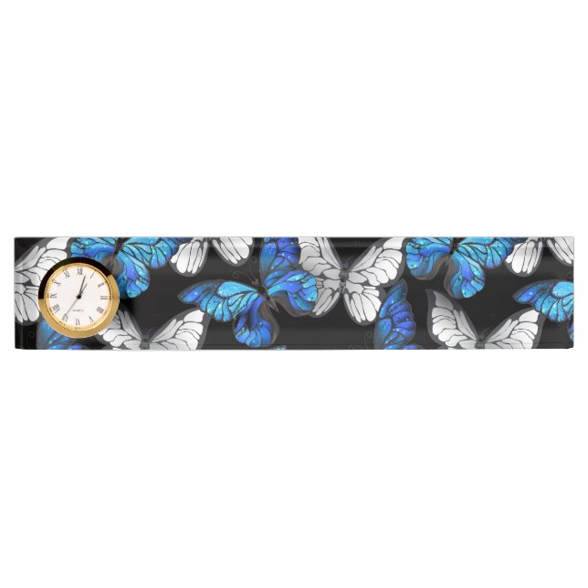 Dark Seamless Pattern with Blue Butterflies Morpho Nameplate (Front)