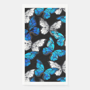 Dark Seamless Pattern with Blue Butterflies Morpho Napkin