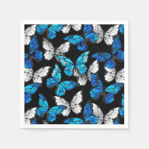 Dark Seamless Pattern with Blue Butterflies Morpho Napkin