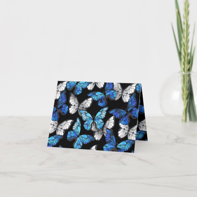Dark Seamless Pattern with Blue Butterflies Morpho Note Card (Front)