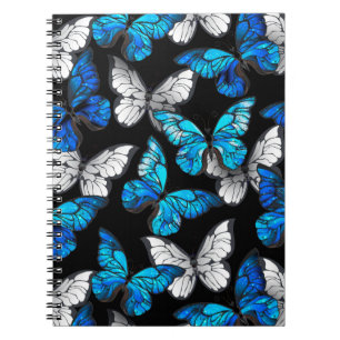 Dark Seamless Pattern with Blue Butterflies Morpho Notebook