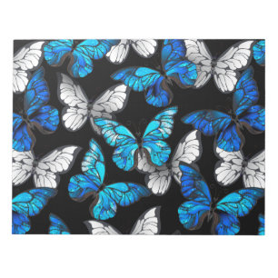 Dark Seamless Pattern with Blue Butterflies Morpho Notepad