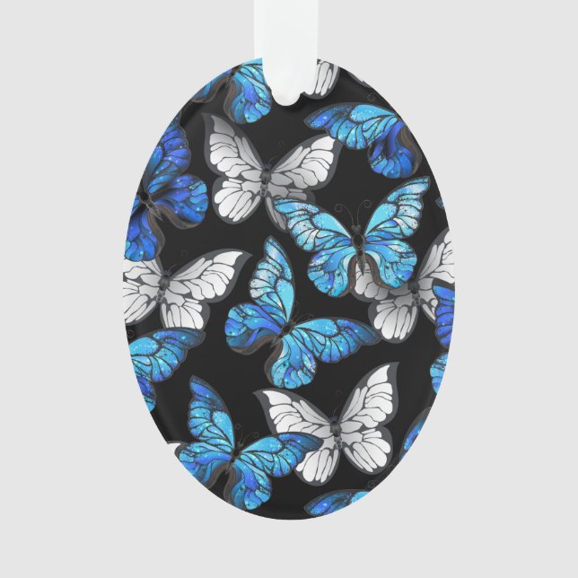 Dark Seamless Pattern with Blue Butterflies Morpho Ornament (Front)