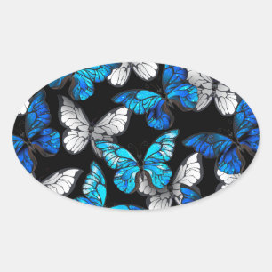 Dark Seamless Pattern with Blue Butterflies Morpho Oval Sticker