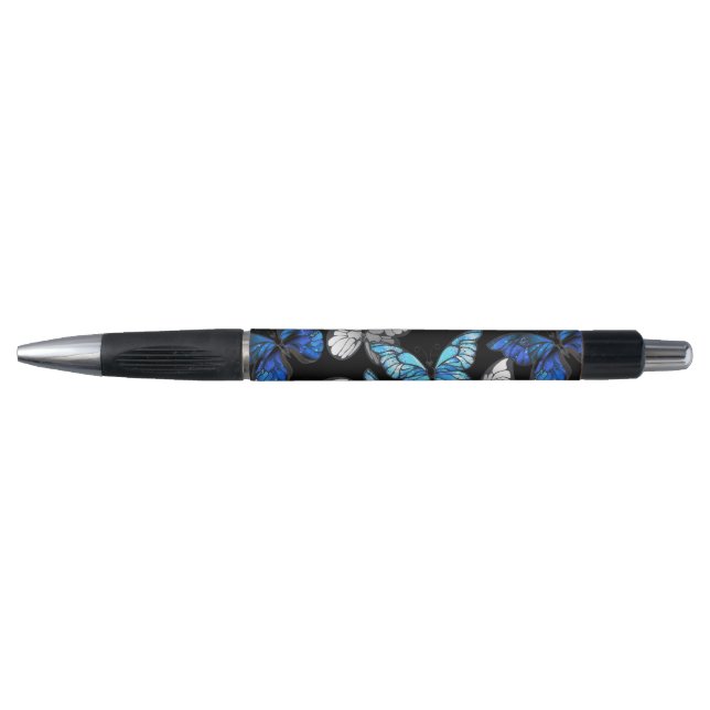 Dark Seamless Pattern with Blue Butterflies Morpho Pen (Front)