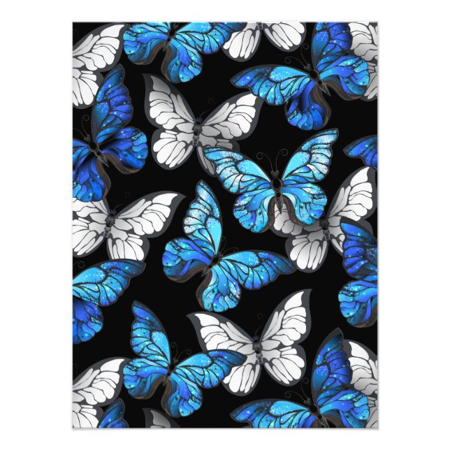 Dark Seamless Pattern with Blue Butterflies Morpho Photo Print (Front)