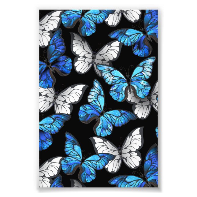 Dark Seamless Pattern with Blue Butterflies Morpho Photo Print (Front)