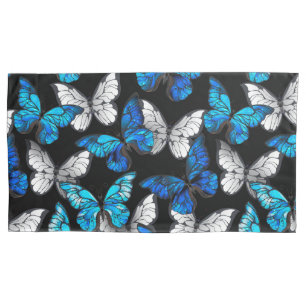 Dark Seamless Pattern with Blue Butterflies Morpho Pillowcase