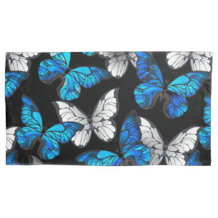 Dark Seamless Pattern with Blue Butterflies Morpho Pillowcase