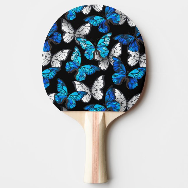 Dark Seamless Pattern with Blue Butterflies Morpho Ping Pong Paddle (Front)