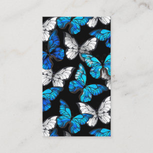 Dark Seamless Pattern with Blue Butterflies Morpho Place Card