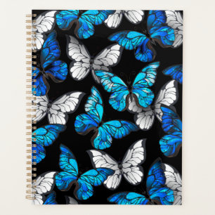 Dark Seamless Pattern with Blue Butterflies Morpho Planner