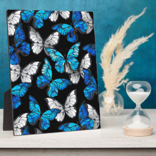 Dark Seamless Pattern with Blue Butterflies Morpho Plaque