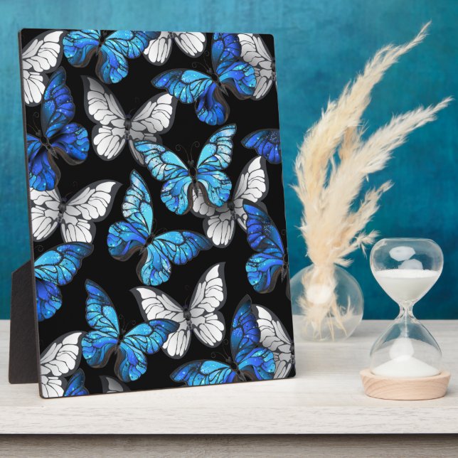 Dark Seamless Pattern with Blue Butterflies Morpho Plaque (Side)
