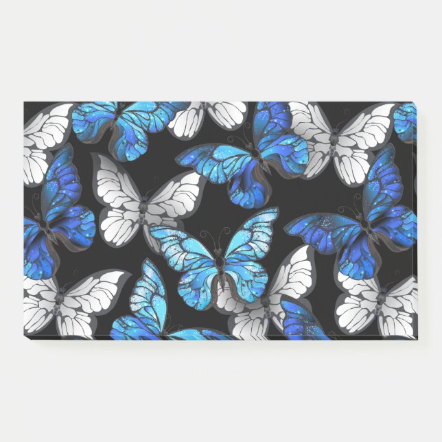 Dark Seamless Pattern with Blue Butterflies Morpho Post-it Notes (Front)