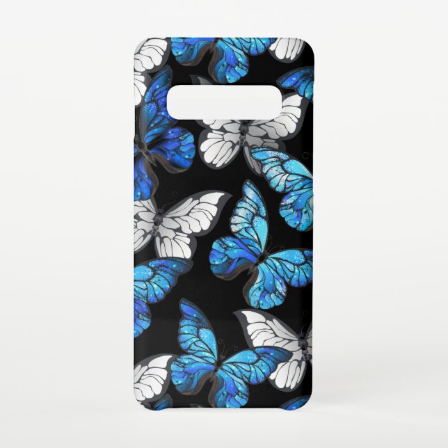 Dark Seamless Pattern with Blue Butterflies Morpho Samsung Galaxy Case (Back)