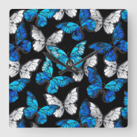 Dark Seamless Pattern with Blue Butterflies Morpho